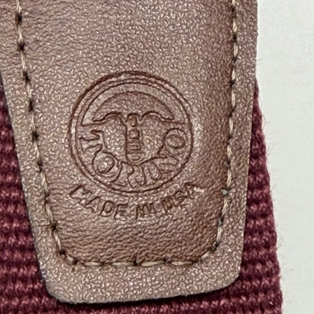 Vtg Torino Belt Mens 44 Maroon Canvas Web Brown Leather Accents‎ Preppy Golf